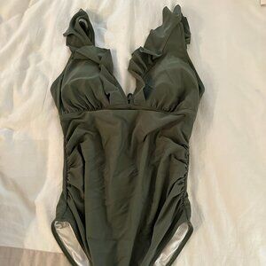 Olive Ruffle Tie Maternity One-Piece Swimsuit - Size S